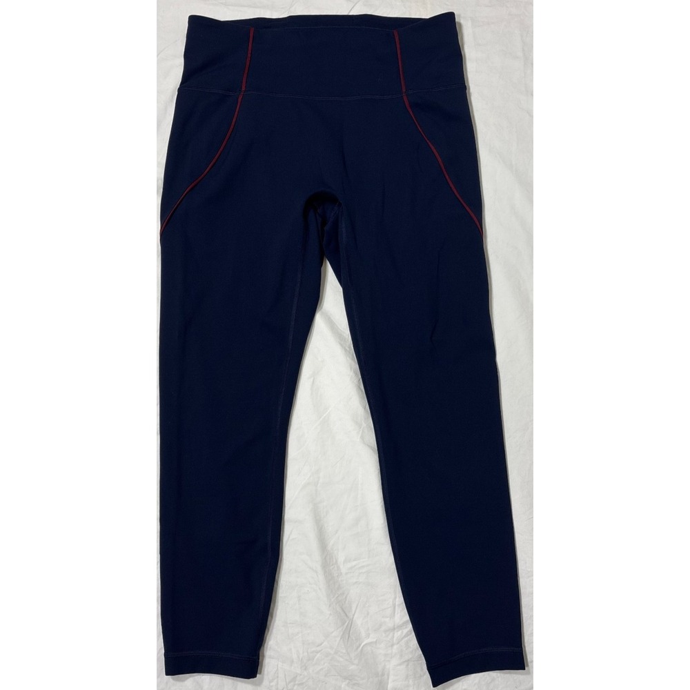 Lululemon Womens Wunder Train No-Line Piped High-Rise Tight Leggings Blue 12